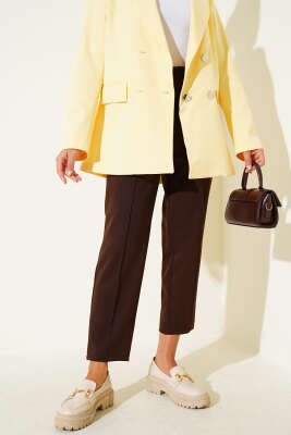 Dar Paça Bel Lastikli Çımalı Pantolon Kahve - Yılın Fırsatı