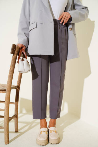 Dar Paça Bel Lastikli Çımalı Pantolon Kayrak Grisi - Pantolon