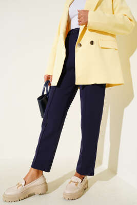 Dar Paça Bel Lastikli Çımalı Pantolon Lacivert - Yılın Fırsatı