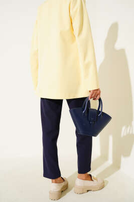 Dar Paça Bel Lastikli Çımalı Pantolon Lacivert - Yılın Fırsatı