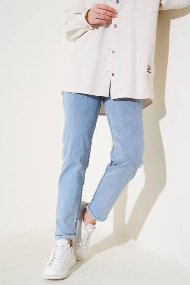 	 Dar Paça Bel Lastikli Kot Pantolon Açık Mavi - Pantolon