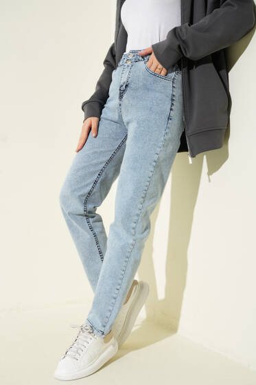 Dar Paça Bel Lastikli Kot Pantolon Buz Mavisi - Pantolon