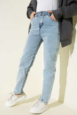 Dar Paça Bel Lastikli Kot Pantolon Buz Mavisi - Pantolon