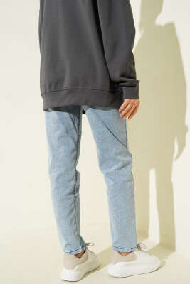 Dar Paça Bel Lastikli Kot Pantolon Buz Mavisi - Pantolon