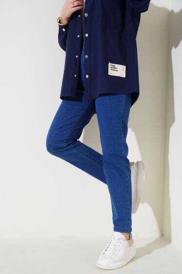 Dar Paça Bel Lastikli Kot Pantolon Mavi - Pantolon