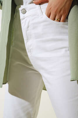Dar Paça Beyaz Pantolon - Thumbnail
