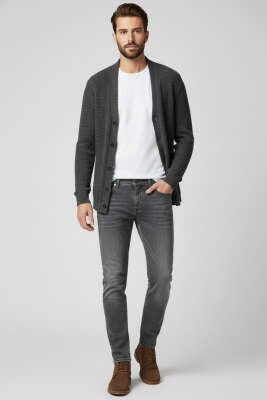 Dar Paça Cep Detaylı Likralı Erkek Pantolon Gri - Erkek Pantolon