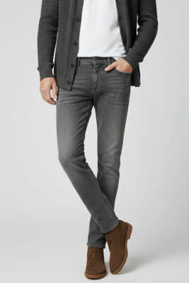 Dar Paça Cep Detaylı Likralı Erkek Pantolon Gri - Erkek Pantolon