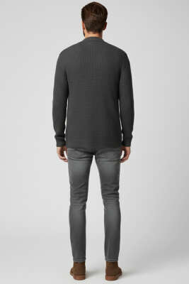 Dar Paça Cep Detaylı Likralı Erkek Pantolon Gri - Erkek Pantolon