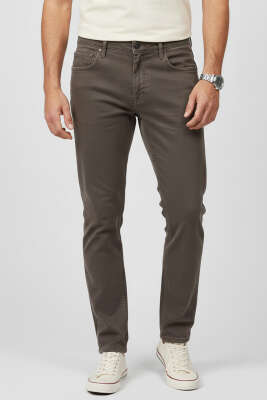 Dar Paça Cepli Düğmeli Erkek Kot Pantolon Kahve - DEEP BROWN