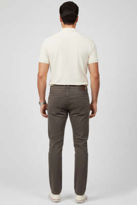 Dar Paça Cepli Düğmeli Erkek Kot Pantolon Kahve - Yeni Erkek Giyim