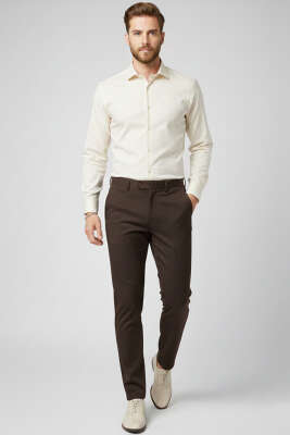 Dar Paça Cepli Erkek Kumaş Pantolon Kahve - Erkek Pantolon