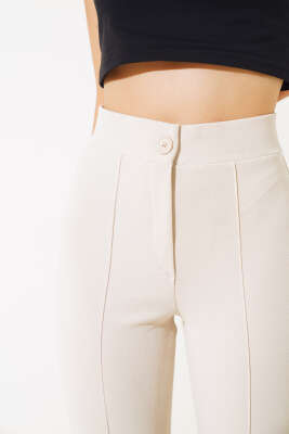 Dar Paça Çımalı Pantolon Bej - Kadın Giyim Modelleri