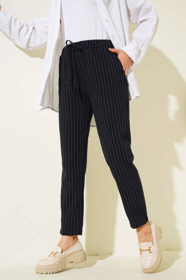Dar Paça Çizgili Pantolon Lacivert - yüksek bel pantolon