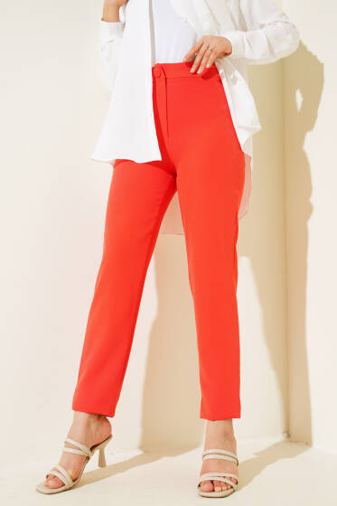 Dar Paça Düğmeli Pantolon Alizarin - Pantolon