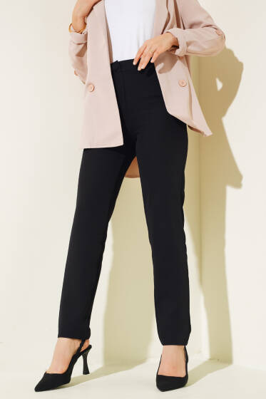 Dar Paça Düğmeli Pantolon Siyah - Pantolon