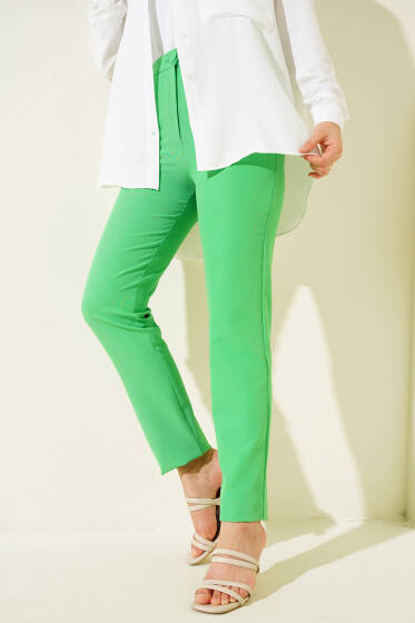 Dar Paça Düğmeli Pantolon Yeşil - Pantolon
