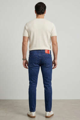 Dar Paça Erkek Likralı Kot Pantolon Koyu Mavi - Erkek Pantolon