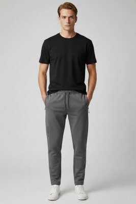 Dar Paça Fermuar Cepli Erkek Eşofman Altı Füme - Erkek Eşofman Alt