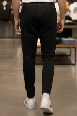 Dar Paça Fermuar Cepli Erkek Eşofman Altı Siyah - Erkek Eşofman Alt