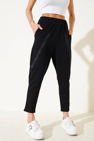 Dar Paça Garni Detaylı Pantolon Siyah - Kadın Giyim Modelleri