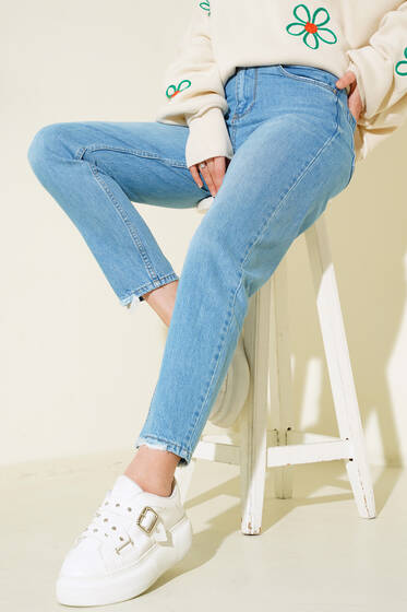 Dar Paça Kot Pantolon Buz Mavisi - Pantolon