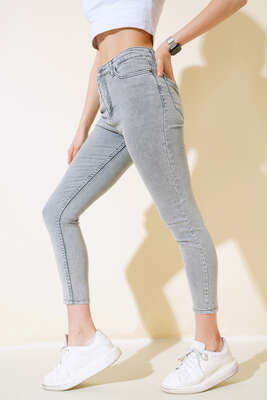 Dar Paça Kot Pantolon Gri Kar 