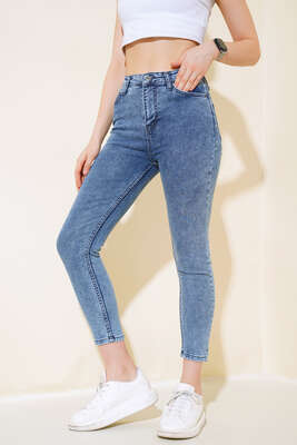 Dar Paça Kot Pantolon Orta Kar - Kadın Giyim Modelleri