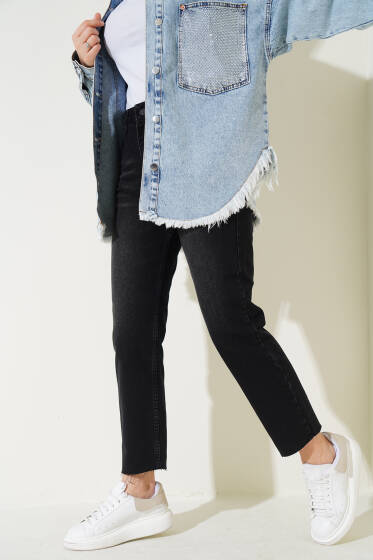 Dar Paça Lazer Kesim Kot Pantolon Siyah - Pantolon