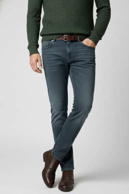 Dar Paça Likrali Cepli Erkek Pantolon Tintli