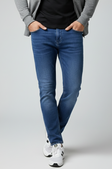 Dar Paça Likralı Erkek Kot Pantolon Mavi - Erkek Pantolon