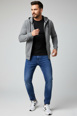 Dar Paça Likralı Erkek Kot Pantolon Mavi - Erkek Pantolon