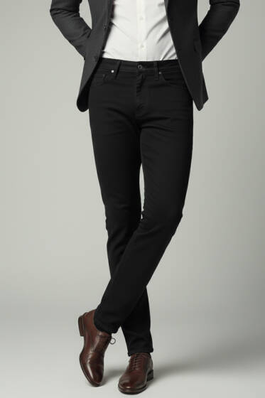 Dar Paça Likralı Erkek Pantolon Siyah - Erkek Pantolon