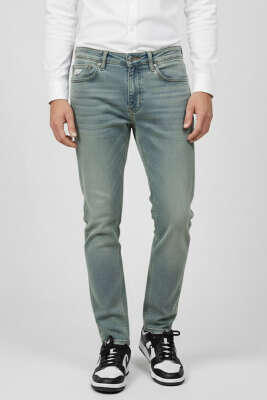 Dar Paça Likralı Erkek Pantolon Yeşil Tint - DEEP BROWN