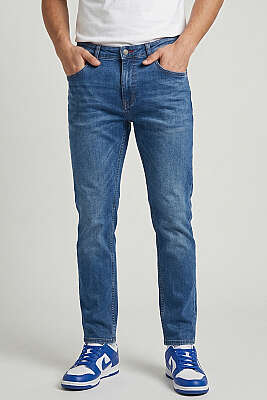 Dar Paça Likralı Kot Erkek Pantolon Mavi - DEEP BROWN