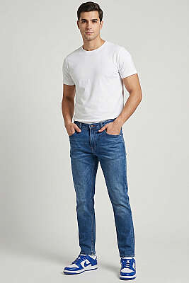 Dar Paça Likralı Kot Erkek Pantolon Mavi - Erkek Pantolon