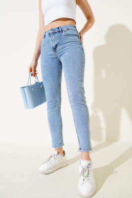 Dar Paça Likralı Kot Pantolon Mavi - Kadın Giyim Modelleri