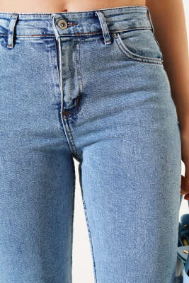 Dar Paça Likralı Kot Pantolon Mavi - Kadın Giyim Modelleri