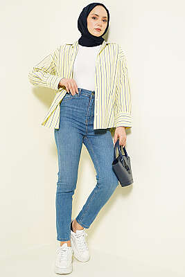 Dar Paça Likralı Kot Pantolon Mavi - Pantolon