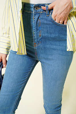 Dar Paça Likralı Kot Pantolon Mavi - Pantolon