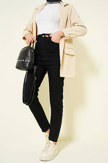 Dar Paça Likralı Kot Pantolon Siyah - Pantolon