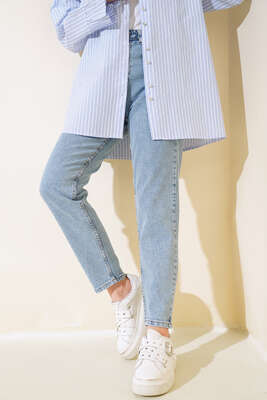 Dar Paça Mom Jean Kot Pantolon Açık Mavi - 300-500 TL Ürünler