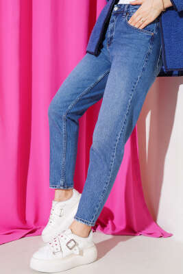 Dar Paça Mom Jeans Kot Pantolon Mavi 