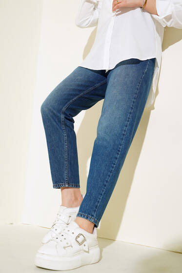 Dar Paça Pantolon Mavi - Kumaş Pantolon