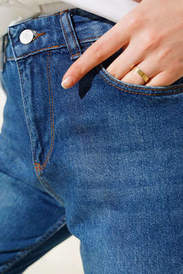 Dar Paça Pantolon Mavi - Kumaş Pantolon