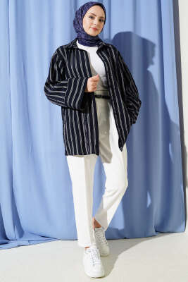 Dar Paça Pensli Kemerli Kumaş Pantolon Beyaz - Pantolon