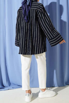 Dar Paça Pensli Kemerli Kumaş Pantolon Beyaz - Pantolon