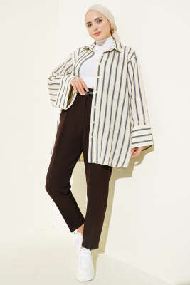 Dar Paça Pensli Kemerli Kumaş Pantolon Kahve - Pantolon