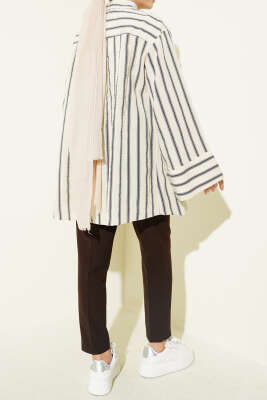 Dar Paça Pensli Kemerli Kumaş Pantolon Kahve - Pantolon