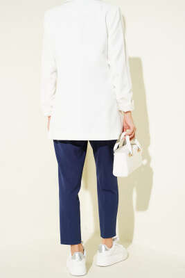 Dar Paça Pensli Kemerli Kumaş Pantolon Lacivert - Pantolon